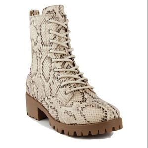 Sugar Snakeskin print Textured Fabric Combat & Lace-up Boots Tan 8 M